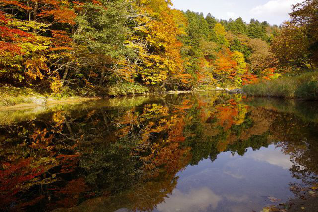 散策や温泉も楽しめる紅葉の名所、薬研（やげん）渓流